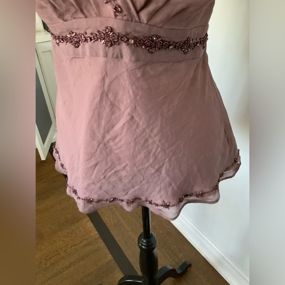 TED BAKER Silk Purple Mauve Beaded V-Neck Tie Back Sleeveless Blouse SZ Small - Picture 4 of 16